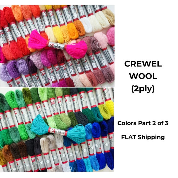 CREWEL WOOL (2ply) by Appletons - Crewel Skein 25m/ FLAT Shipping/ Crewel Floss, Appletons Wool Skeins, Crewel 2ply/ Colors Part 2 of 3