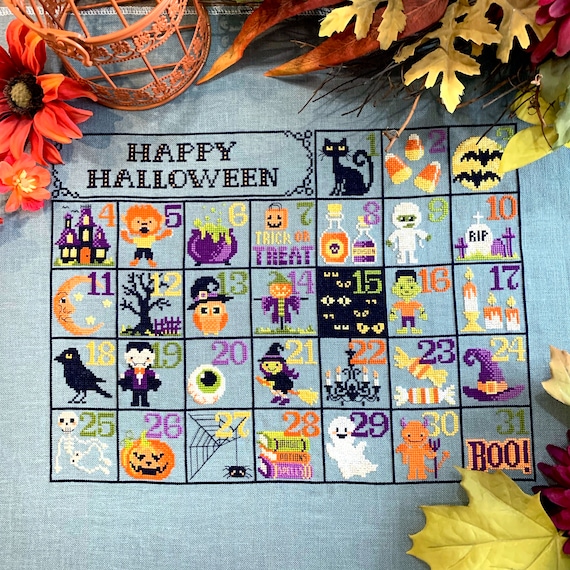 Cross Stitch Pattern "Halloween Calendar"  by Tiny Modernist - Physical Pattern NOT PDF