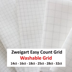 Washable Easy Count Grid Fabric by Zweigart - Available in 14ct, 16ct, 18ct AIDA and 25ct, 28ct, 32ct Lugana - Fabric Color White