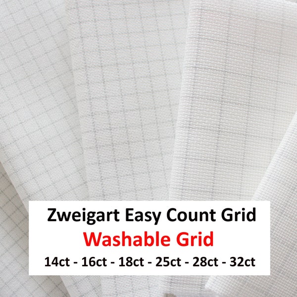 ZWEIGART Easy Count Grid Fabric, Washable Gridded Fabric, Gridded AIDA, 14ct, 16ct, 18ct, 25ct, 28ct, 32ct Gridded Fabric, Gridded Fabric