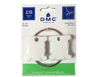 28 DMC Plastic Bobbins + 2.5" Metal Ring, Organizing Embroidery, Floss Organizer, Threads Organizer, Storage for Floss, Floss Bobbin Ring