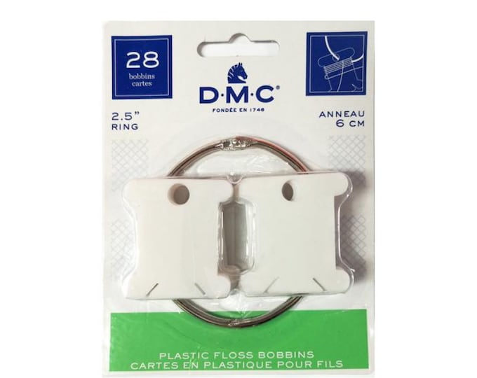 28 DMC Plastic Bobbins 2.5 Metal Ring, Organizing Embroidery, Floss