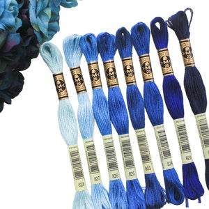 8x Blue DMC Flosses, Dmc Threads, DMC Kit, Dmc Set of Colors, Dmc Cotton Floss, Dmc Embroidery Floss, Blue Threads, Cross Stitch Floss