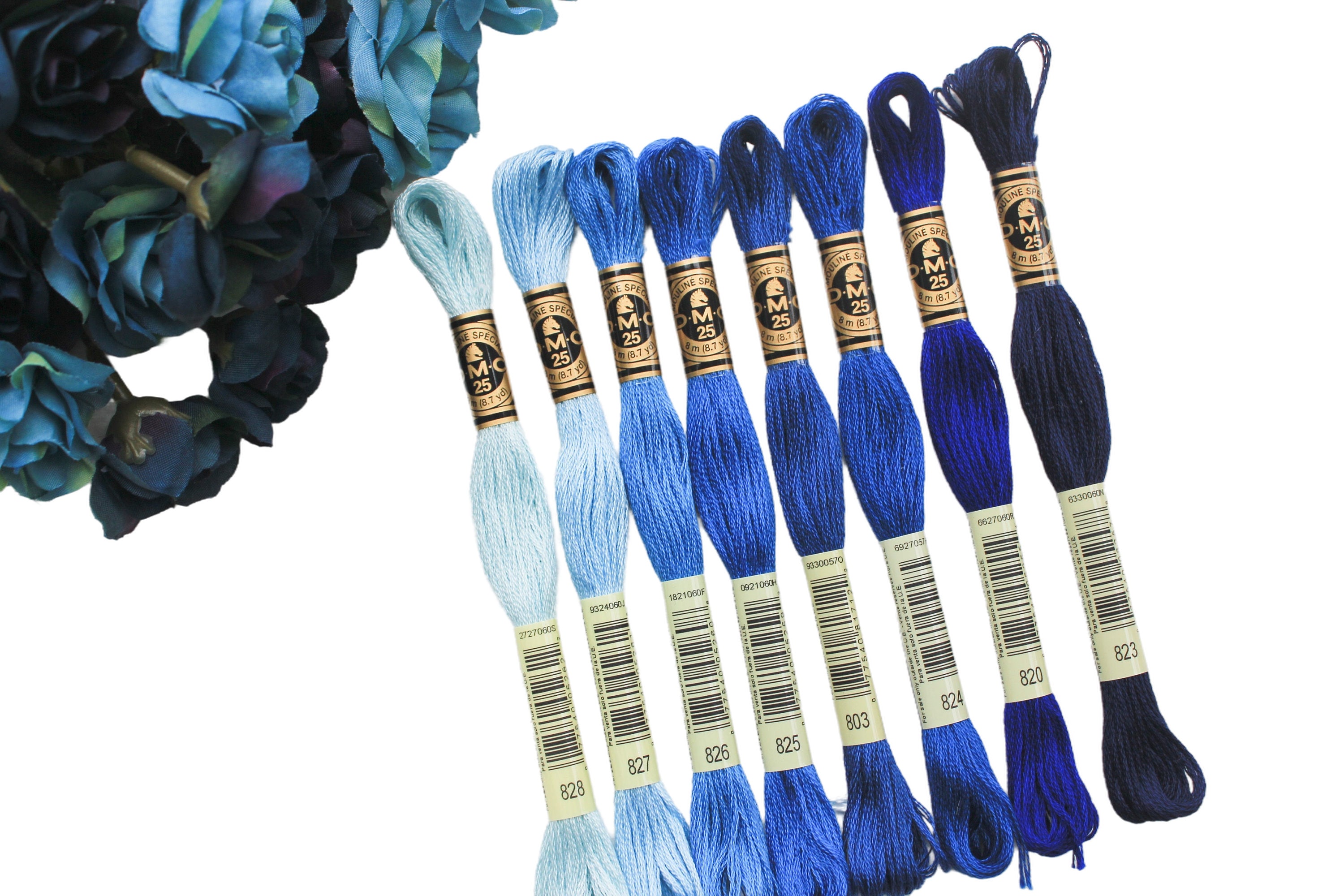 8x Blue DMC Flosses, Dmc Threads, DMC Kit, Dmc Set of Colors, Dmc Cotton Floss, Dmc Embroidery Floss, Blue Threads, Cross Stitch Floss