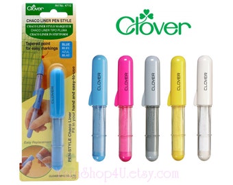 CLOVER Chaco Liner Pen Style - Blanc / Bleu / Jaune / Rose, Marqueur de trèfle, Outils de marquage Tissu, Stylo en tissu, Marqueur à craie, Outils de couture