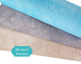Set 3 Hand-Dyed 28ct Monaco Fabric - Tan, Aquamarine, Pearl Gray/ Evenweave Cloth/ Cross Stitch Fabric/ 28 count Embroidery Fabric