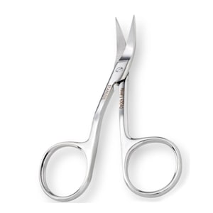 May include: Stainless steel curved scissors with rounded finger holes. The blades are curved and pointed. The text "STAINLESS" is printed on the scissors. The text "HBW # 40040" is printed on the scissors.
