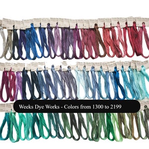Weeks Dye Works - kleuren van 1300 tot 2199 / hand over geverfde floss / 6-strengs floss / kruissteekzijde / bonte floss/borduurzijde