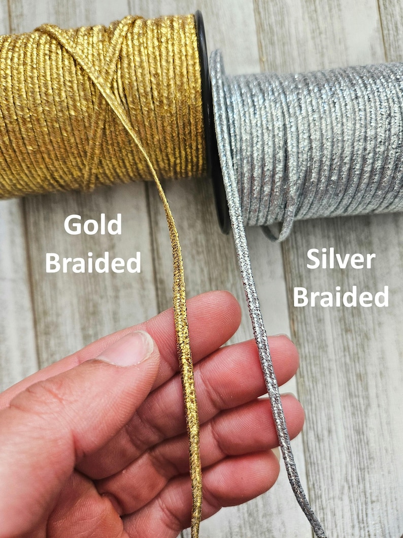 5 jardas de cordão soutache dourado ou prateado de 3 mm imagem 3