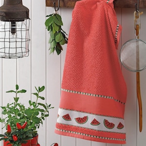 Cross Stitch Kitchen Towel (45cm x 70cm)- Color Coral with Watermelon - Picnic Dolher/ AIDA Towel, Towel to Cross Stitch