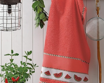 Coral Cross Stitch Kitchen Towel – Watermelon Embroidered Aida Towel