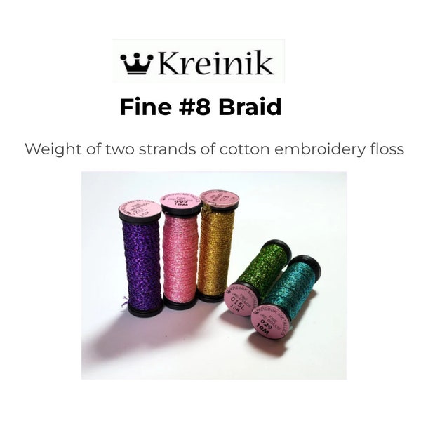 Kreinik Fine #8 Braid (10m), Cross Stitch Embroidery Thread, Kreinik Metallic Thread, Gold Thread, Silver Thread,Cross Stitch Metallic Floss