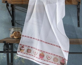 Paño de cocina para bordar a punto de cruz (45 cm x 70 cm) - Toalla blanca con estampado de dulces de Dohler