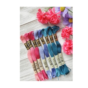 8x Pink and Teal DMC Flosses,Dmc Threads, DMC Kit, Dmc Set of Colors, Dmc Cotton Floss, Dmc Embroidery Floss, Threads, Cross Stitch Floss