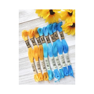 8x Blue and Yellow DMC Flosses, Dmc Threads, DMC Kit, Dmc Set of Colors, Dmc Cotton Floss, Dmc Embroidery Floss, Threads, Cross Stitch Floss