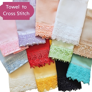 Cross Stitch Towel 30 x 45cm (12" x 18") with Lace/ Needlepoint Towel/ AIDA Towel/ Hand Towel Cross Stitch/ Embroidery Towel/  AIDA 14 count