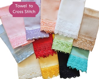 Cross Stitch Towel 30 x 45cm (12" x 18") with Lace/ Needlepoint Towel/ AIDA Towel/ Hand Towel Cross Stitch/ Embroidery Towel/  AIDA 14 count