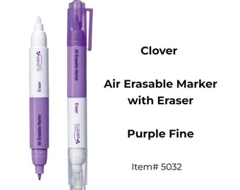 Marqueur effaçable à l’air Clover avec gomme - Violet - Pointe fine (#5032) / Stylo pour transferts de motifs / Marquage de motifs de couture / Stylo Clover