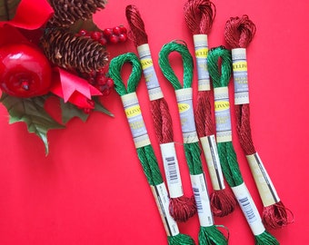 Size 5 Metallic Pearl Thread Red or Green by Sullivans 15yds/ Size 5 Perle/ Metallic Embroidery Floss/ Red Metallic Floss/ Size 5 Floss