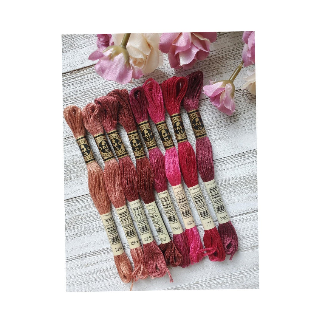 8x Pink and Mauve DMC Flosses,dmc Threads, DMC Kit, Dmc Set of Colors