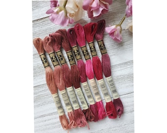 8x Rosa och malva DMC-garn, DMC-trådar, DMC-kit, DMC-färgset, DMC-bomullsgarn, DMC-broderigarn, trådar, korsstygnsgarn