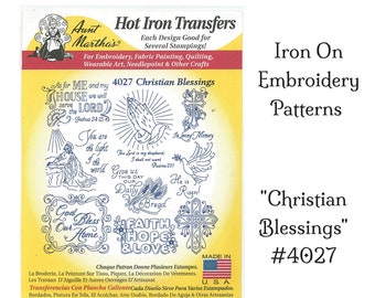 Embroidery Transfer Pattern - Aunt Martha's #4027 Christian Blessings, Iron On Embroidery Patterns, Embroidery Christian Pattern