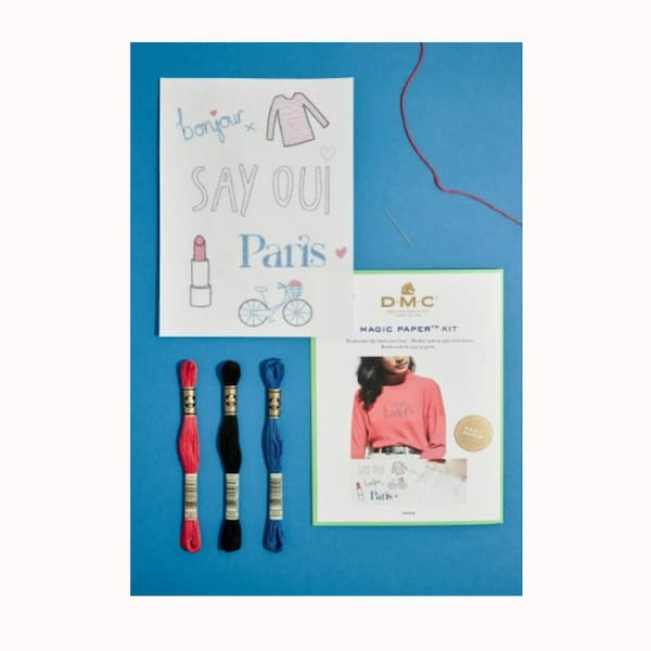 Kit DIY DMC Soluble Feuilles de Papier Magique Kit - Paris (FC103) Papier transfert, Feuille de point de croix, Toile soluble dans l’eau, Broderie