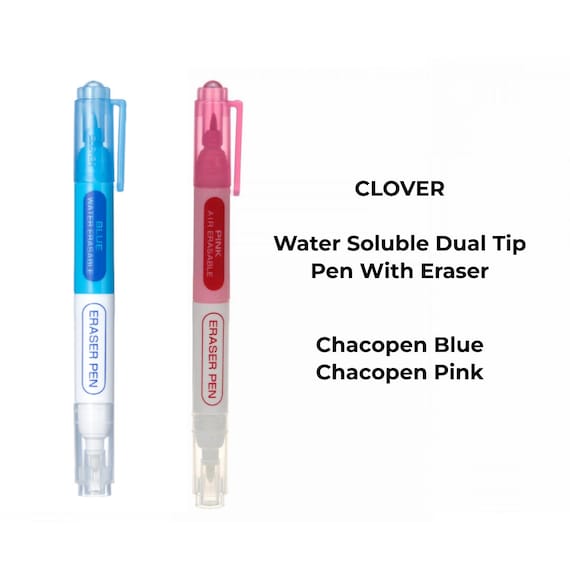 Chacopen Blue or Pink With Eraser water Soluble by CLOVER, Clover Marker,  Marking Tools Fabric, Water Erasable Pen, Water Soluble Pen 