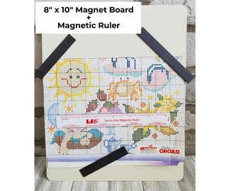 8" x 10" Metal Magnet Board by Loran - Includes Magnet Ruler, Magnetic Board for Patterns, Needlework Magnetic Board, Magnetic Strips