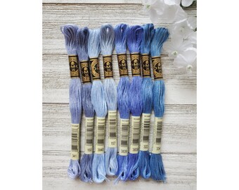 8x Blue/Purple DMC Flosses,Dmc Threads, DMC Kit,Dmc Set of Colors,Dmc Cotton Floss,Dmc Embroidery Floss,BlueThreads,Cross Stitch Floss