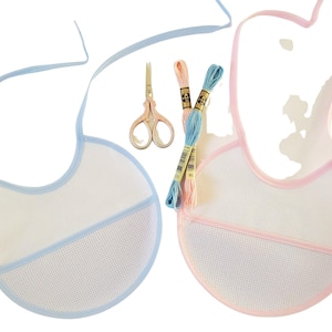 1x Bib to Cross Stitch - Select Pink or Blue - AIDA 11ct inserted to Cross Stitch/ Baby Shower Gift / AIDA 11ct Bib / Bib to Embroidery/