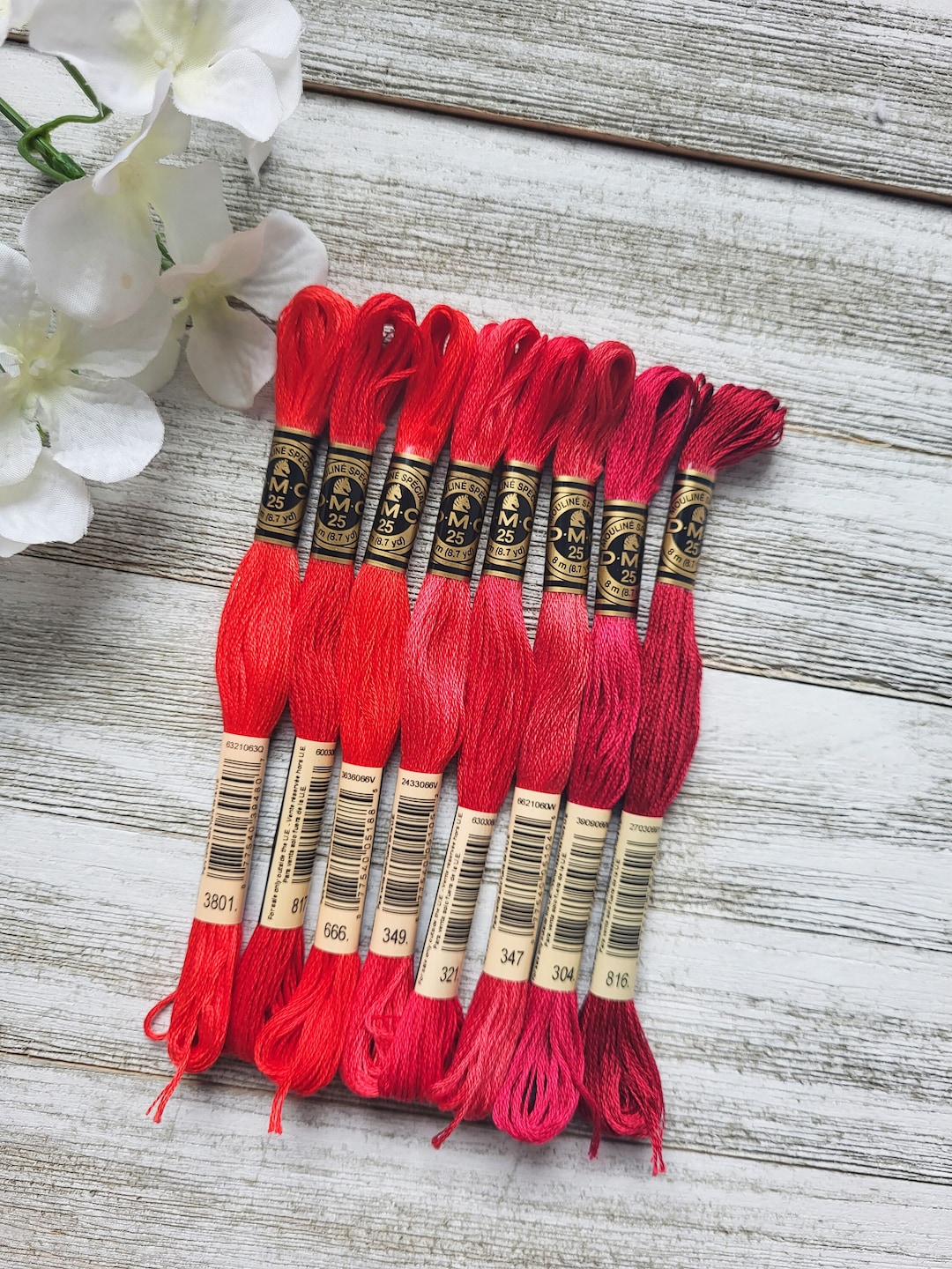 8x Red DMC Flosses, Dmc Threads, DMC Set of Red Colors, Dmc Cotton