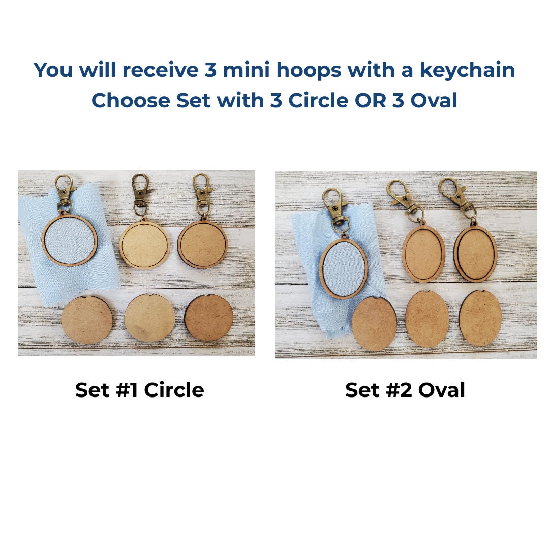 DIY 3x Mini Wooden Embroidery Keychain Hoops, Hoop for Cross