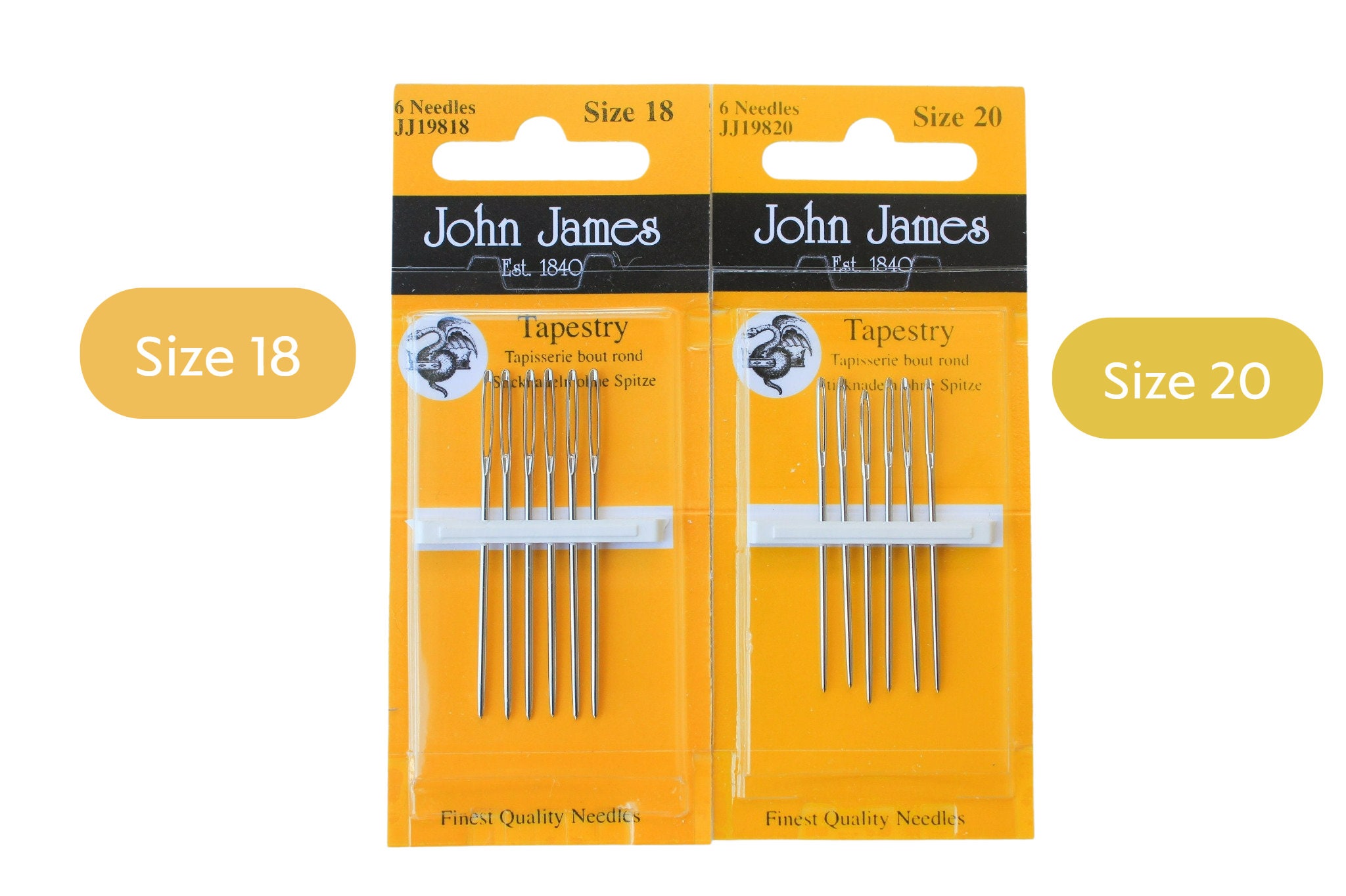 John James Gold Plated Tapestry Needles Pack 3 Needles Sizes  20/22/24/26/28, Gold Plated Cross Stitch Needles, Embroidery Needles 
