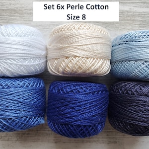 Pack 6x Pearl Cotton Size 8 Thread Sampler  - 10g per Ball -  Pack Sashiko Basic by Presencia