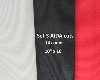 Set 3 AIDA Fabric Cut, 10 " x 10", AIDA 14 count, , Cross Stitch Fabric, Fabric to Stitch, Needlepoint Fabric, AIDA Fabric 14 Count, 14 ct