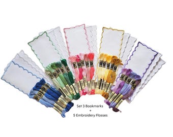 Kit 3 Blank Bookmarks to Cross Stitch + 5 Embroidery Flosses - 3"x8"  14 count AIDA/ DIY Bookmark/ Aida 14 Count/ Bookmark AIDA/ Aida Cloth