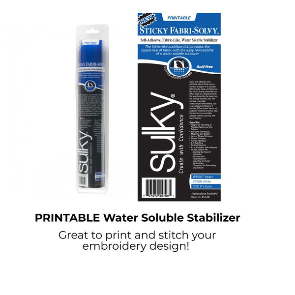 Sulky Hydrosoluble Stabilisateur (8"x 6yds ou 12" x 6yds) Sticky Fabri-Solvy, Stabilisateur imprimable, Stabilisateur auto-adhésif, Papier hydrosoluble