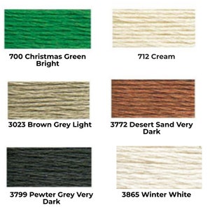 Peut inclure: Six &eacute;cheveaux de fil &agrave; broder de diff&eacute;rentes couleurs&nbsp;: vert de No&euml;l brillant, cr&egrave;me, gris brun clair, sable du d&eacute;sert tr&egrave;s fonc&eacute;, gris &eacute;tain tr&egrave;s fonc&eacute; et blanc d&rsquo;hiver.