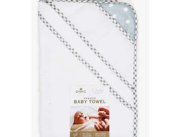 DMC-babyhanddoek met capuchon, grijze stippen, 14 kt AIDA-paneel