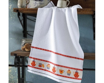 Cross Stitch Kitchen Towel (45cm x 70cm) 14 count - Color White Tea Party by Dolher Vigo/ White AIDA Towel, Towel to Cross Stitch