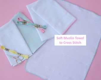 Mousselinehanddoek kruissteek, babyhanddoek kruissteek, borduurhanddoek, mousselinehanddoek, getelde handdoek, borduurhanddoek, kruissteek