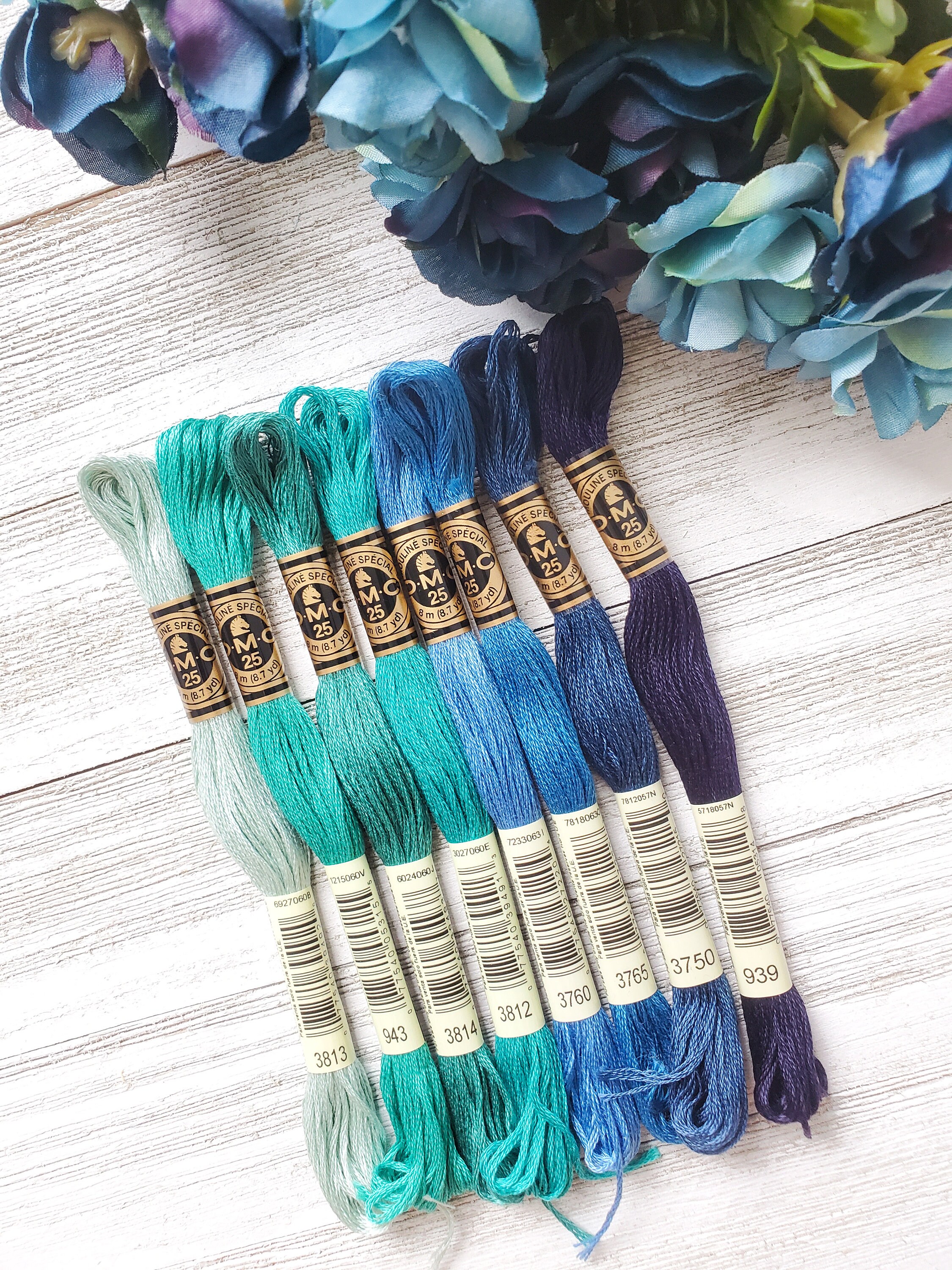 Blue Dmc Thread 8x Blue and Teal DMC Flosses, Dmc Threads, DMC Kit, Dmc Set of Colors ...