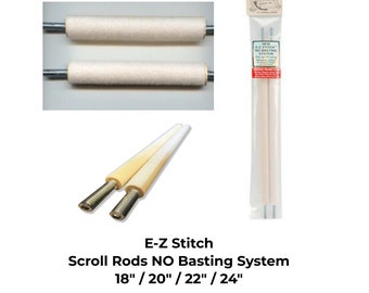 E-Z Stitch Scroll Rods NO Basting System - 18" / 20" / 22" / 24"  Set of Two, Needlework Frame, Needlework Stitching Wooden Frame