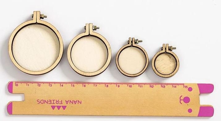 3x Mini Wooden Embroidery Keychain Hoops With Backing, Hoop for