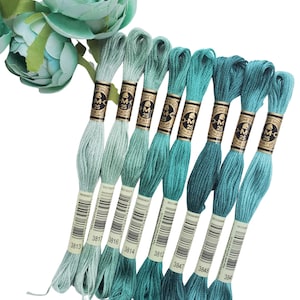 8x Teal DMC Flosses, Dmc Threads, DMC Kit, Dmc Set of Colors, Dmc Cotton Floss, Dmc Embroidery Floss, Teal Threads, Cross Stitch Floss