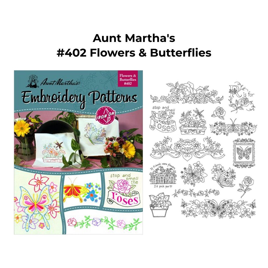  Pretty Floral Motifs Aunt Martha's Iron on Transfer Patterns  for Embroidery