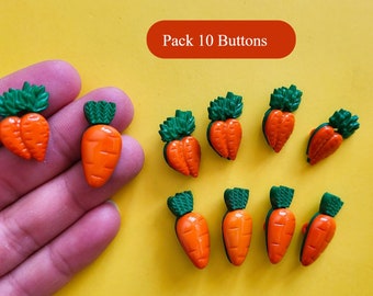 Pack 10x Carrot Buttons, Easter Buttons, Mini Carrots, Carrots Embellishments, Easter Embellishments, Buttons for Kids, Easter Notions