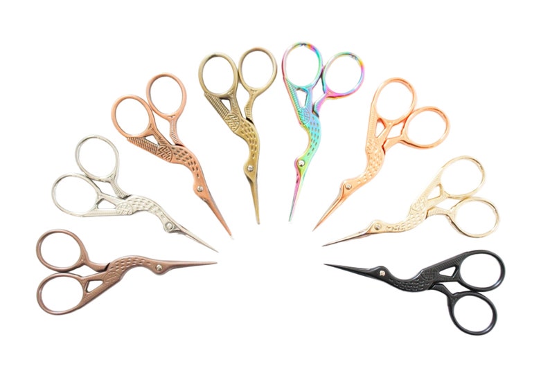 Small Scissors, Embroidery Scissors, Gold Scissors, Silver Scissors, Bird Scissors, Bronze Scissors, Stork Craft Scissors, Rose Scissors image 1