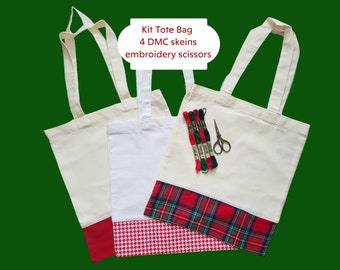 Tote Bag à broder fils à broder DMC ciseaux à broder/ DIY